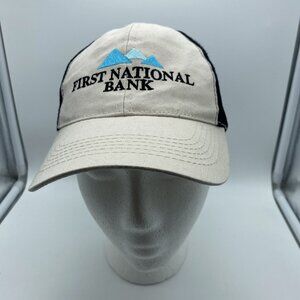 First National Bank Tan Black Cap Trucker Hat Snap-back Mesh-back 4181